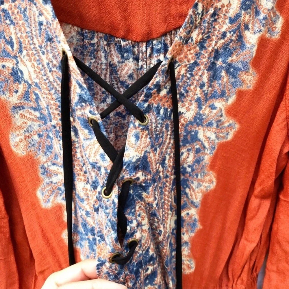 FREE PEOPLE | | WILDEST MOMENTS TUNIC IN PERSIMMON COMBO MEDIUM - Picture 7 of 9